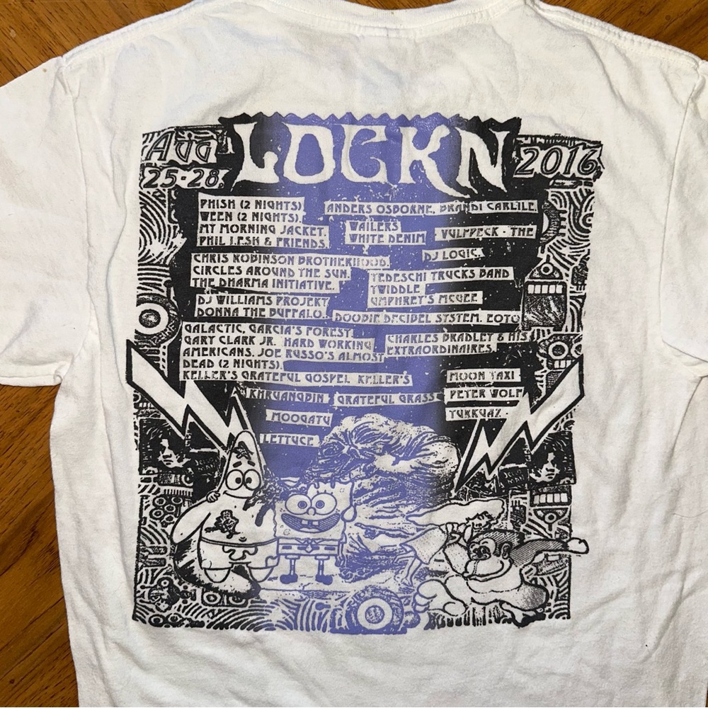 2016 LOCKN Music Festival Tshirt Adult Sz Small White Spongebob Patrick 2-Sided
